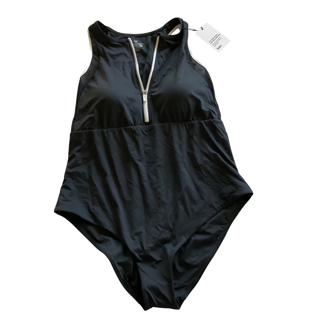 Knix High Energy One Piece Swimsuit Women XXXL Black White Zip Front NWT